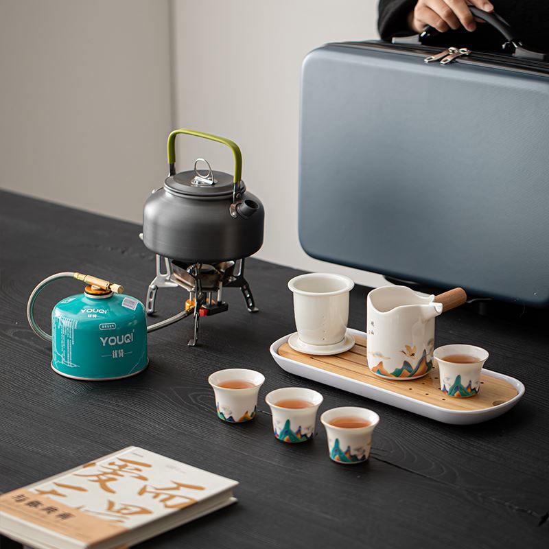 知者覺器-觀山鶴瑞呈祥戶外旅行茶具陶瓷套裝端午商務(wù)禮品中秋節(jié)