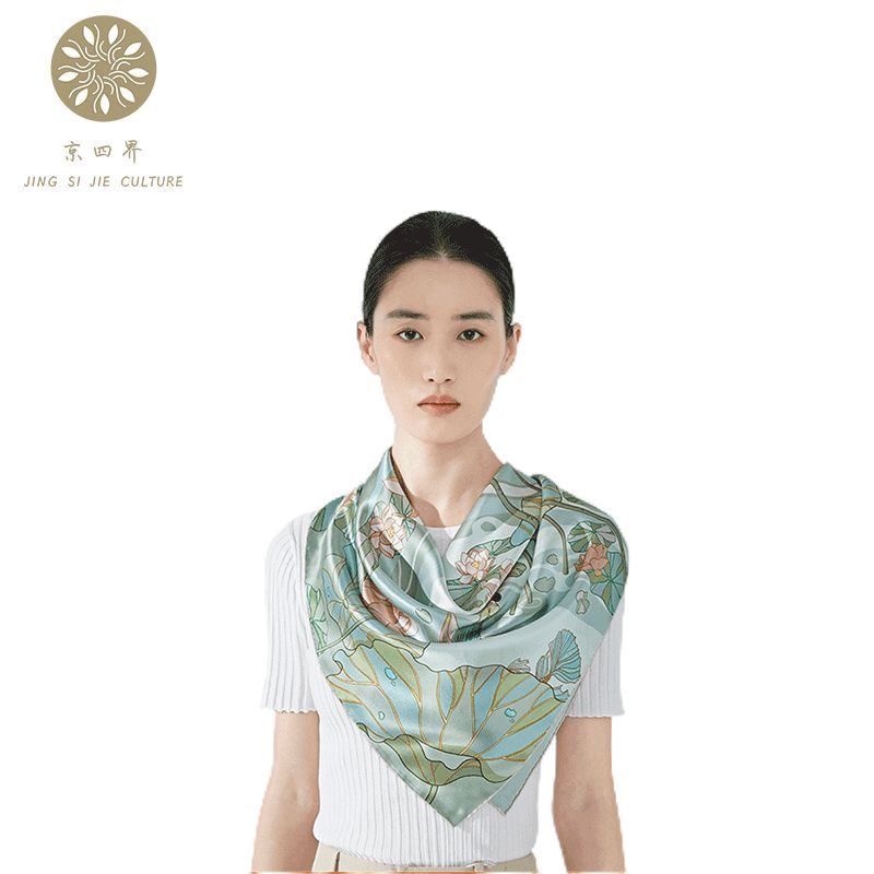 京四界荷塘有花仿丝丝巾JSJF-90001