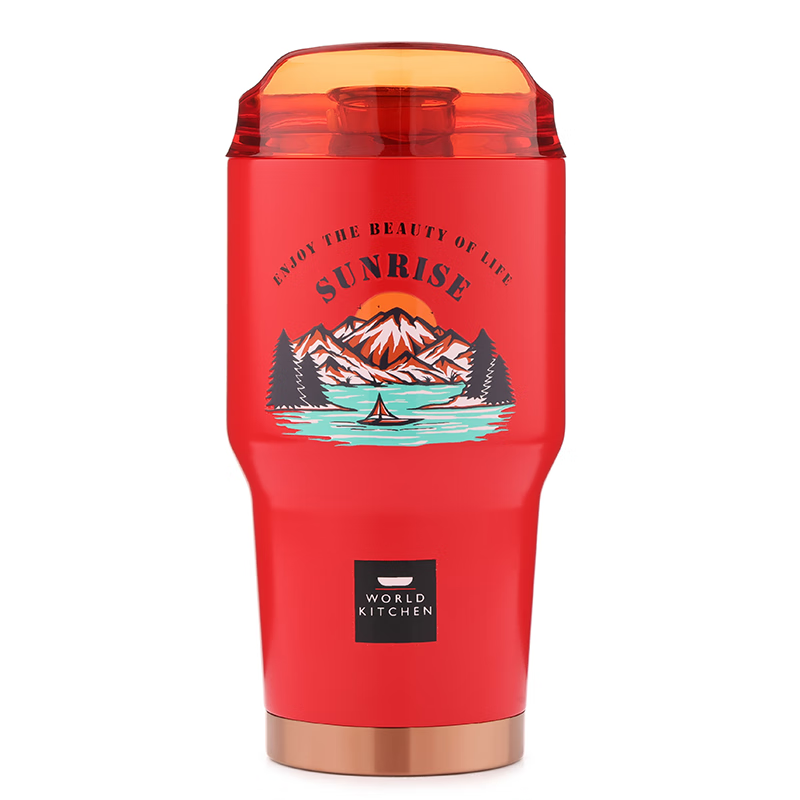 一键畅饮咖啡杯450ml-红