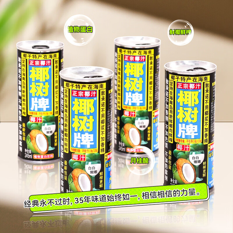 椰树椰汁植物蛋白饮料245ml*24罐整箱