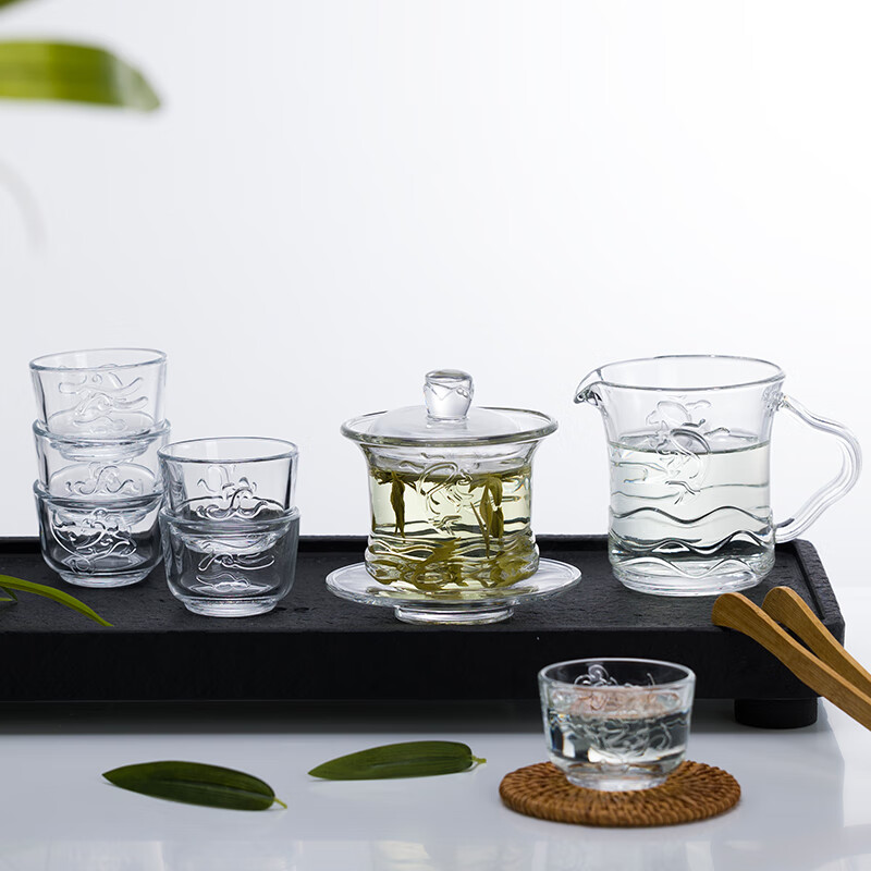 山重山商务礼品玻璃茶具套装6278花纹8件