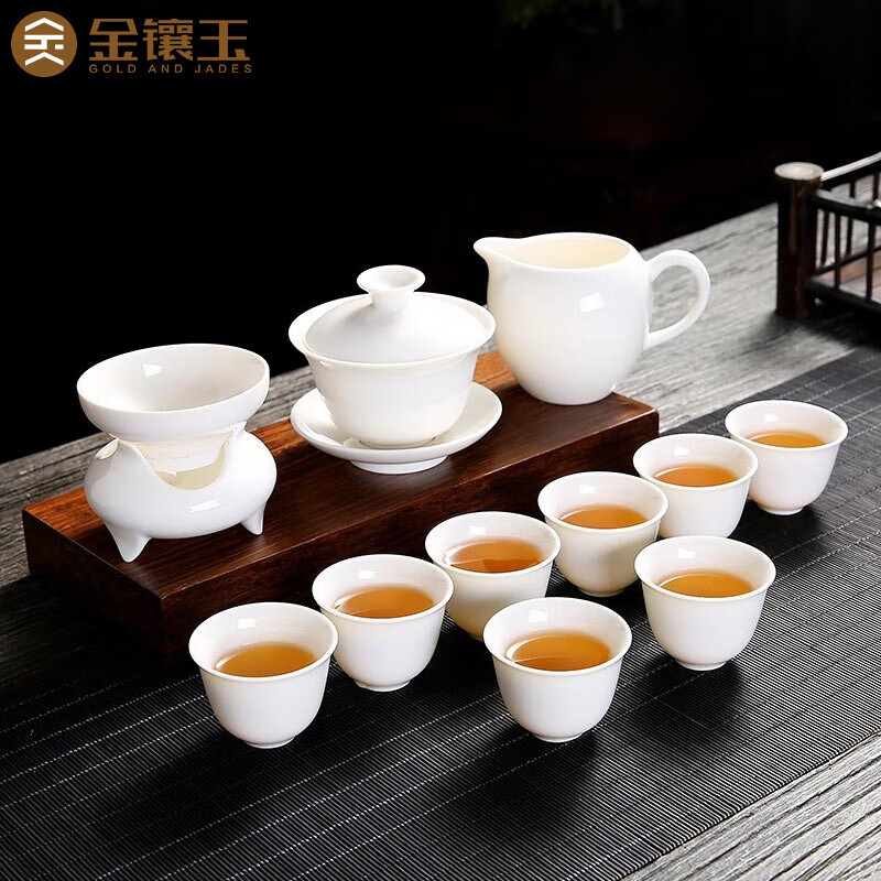 金镶玉白瓷映雪茶具