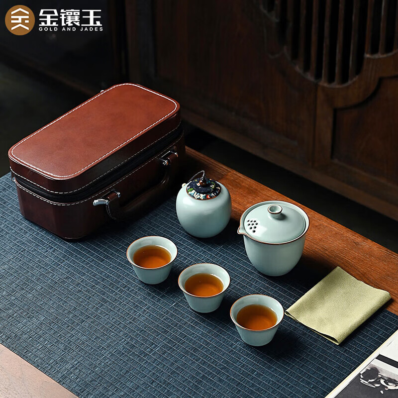 金镶玉仿宋汝窑旅行五件套组