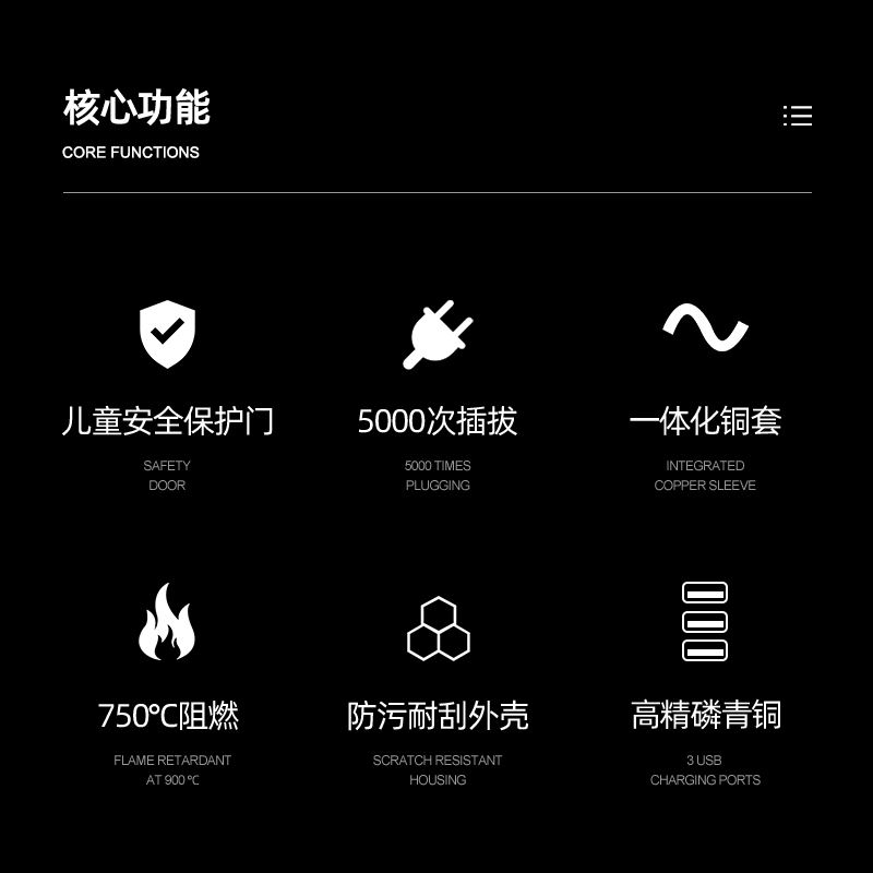 霍尼韦尔总控开关三位五孔延长线插座（1.2M）HT3SKG