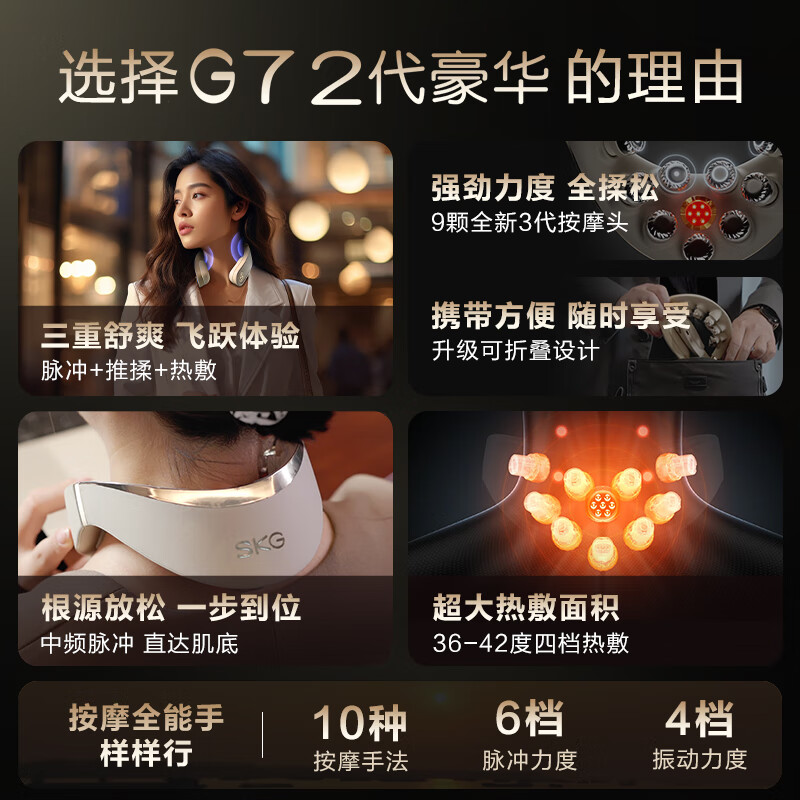SKG颈椎按摩仪G7系列2代 豪华款商务蓝/米金色