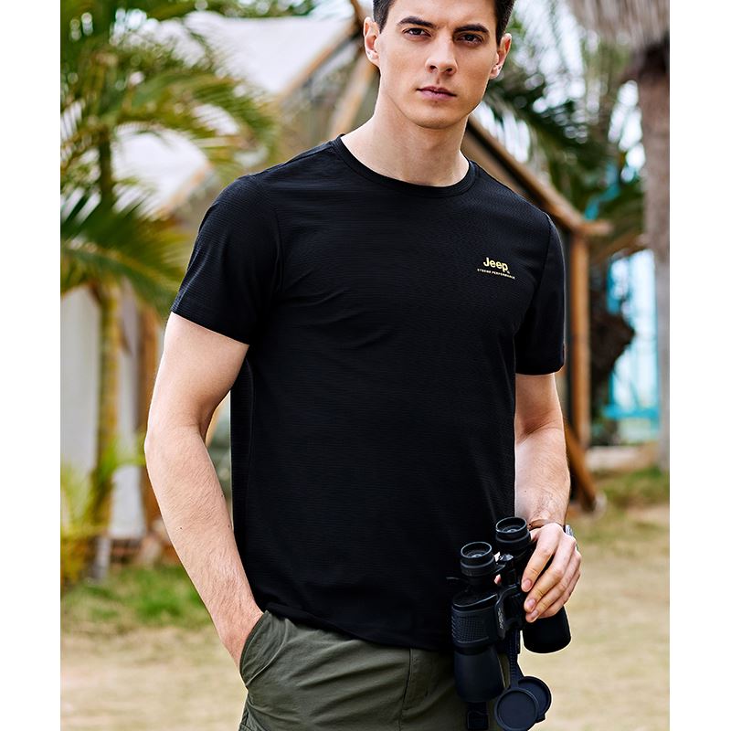 Jeep吉普新款格紋T恤衫男吸汗速干T