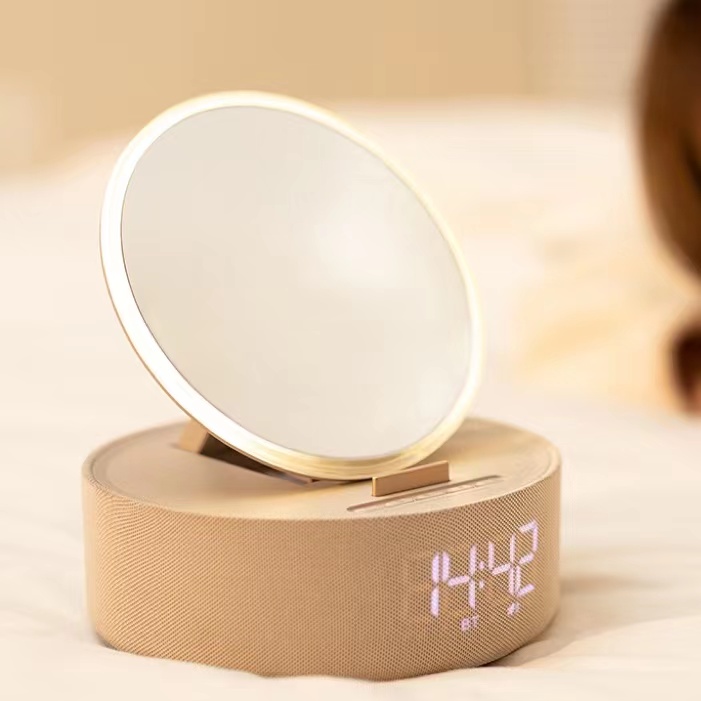 现代无线多功能充化妆镜蓝牙音箱闹钟音箱