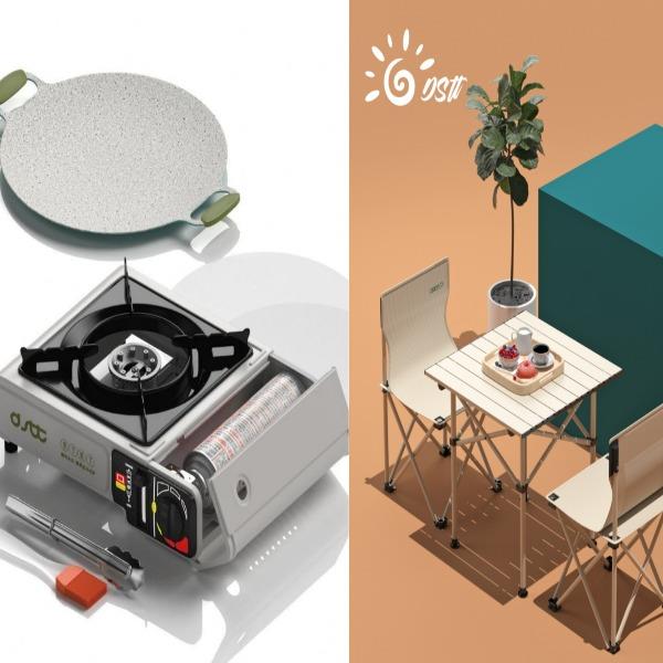 都市太太折叠桌椅三件套和卡式炉套装