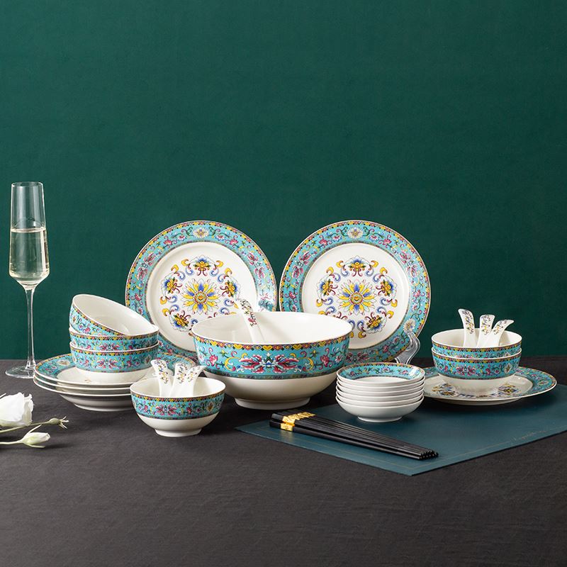 唯都骨质瓷珐琅餐具套装二十三