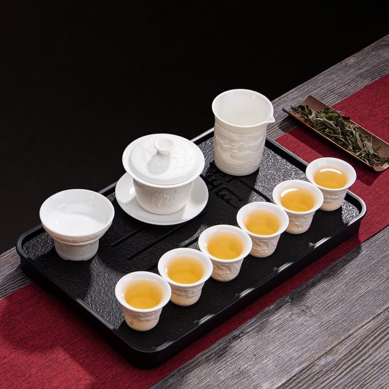 羊脂玉浮雕茶具