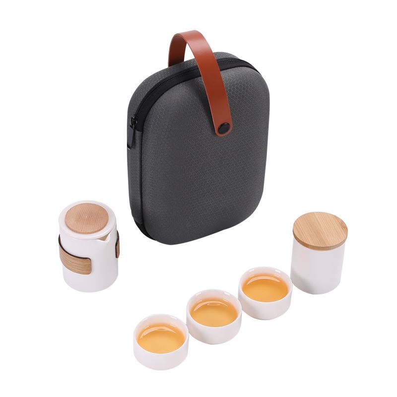 鵬翼羊脂玉瓷木然旅行茶具