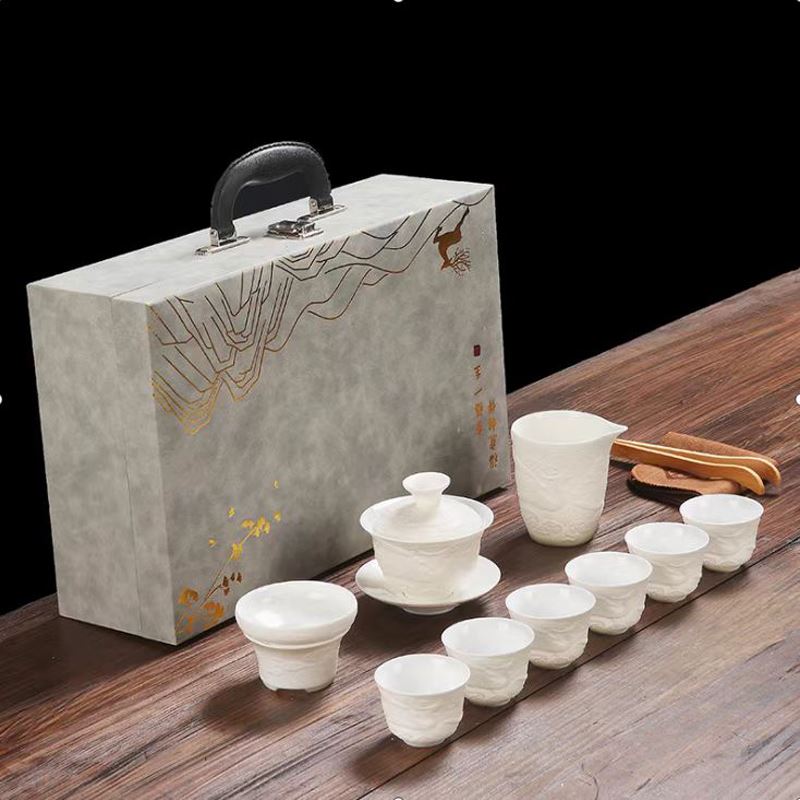 鵬翼龍騰盛世白玉瓷茶具