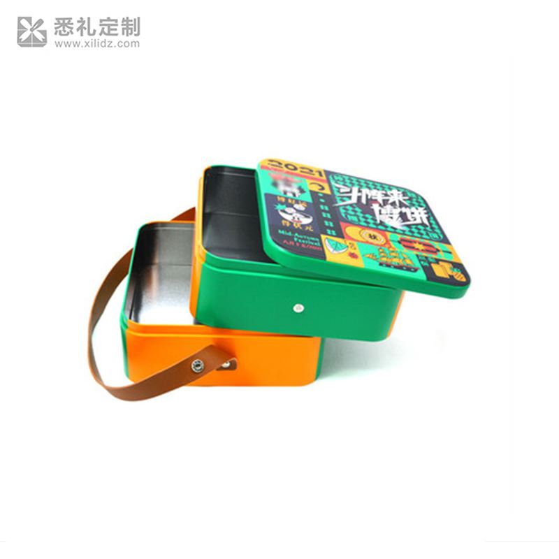 三层日礼品铁盒包装PU皮手提