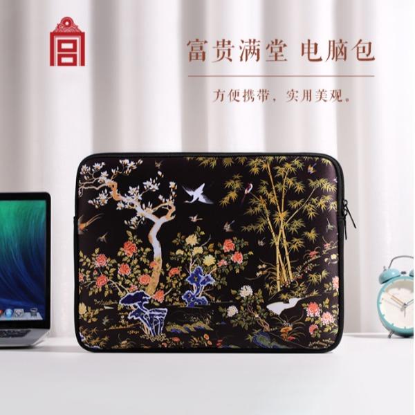 故宫文创富贵满堂电脑包防震便携保护包黑色时尚印花