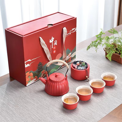6頭浮雕提梁壺茶具套裝