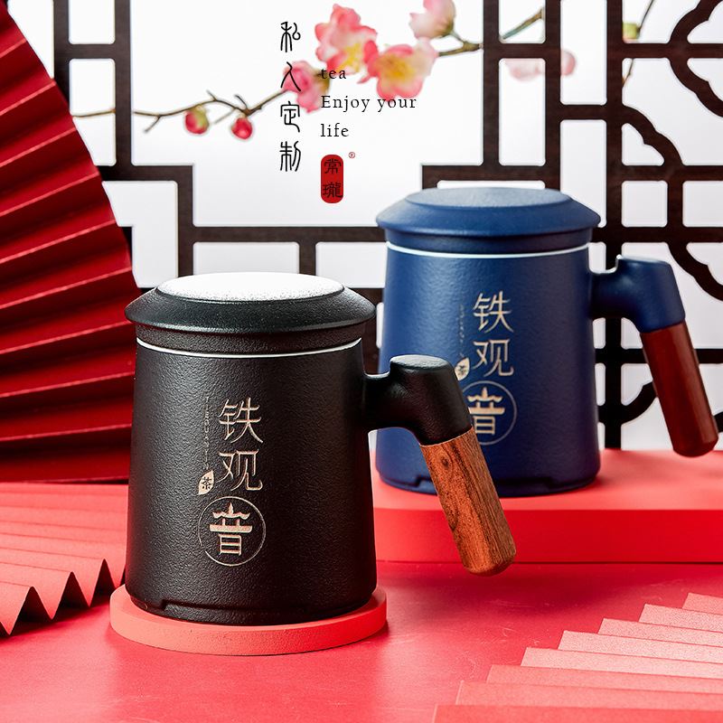 3D激光雕刻陶瓷杯带盖马克杯泡茶水杯