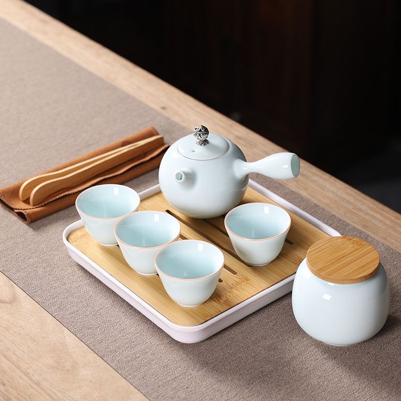 五拾缘青瓷侧把壶旅行茶具