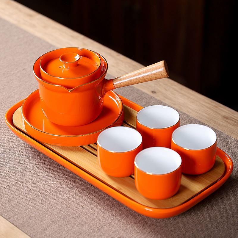五拾缘橙心绿缘-侧把壶茶具套组