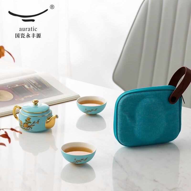 永丰源夫人瓷西湖蓝4头旅行茶具