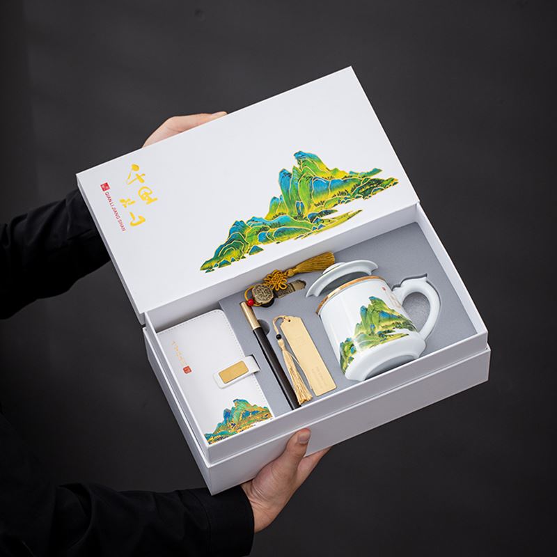 德化陶瓷千里江山办公杯套装