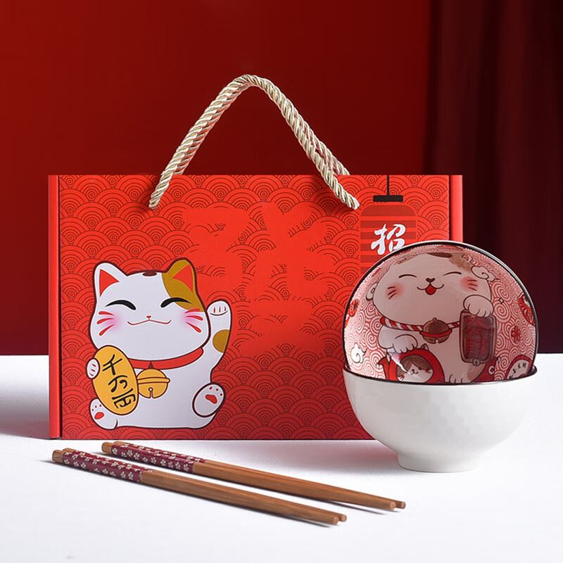 聚陶人招财猫两碗筷ZZM-076802