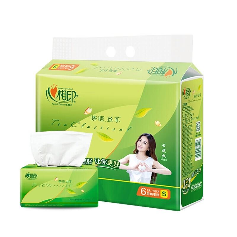 心相印茶语丝享系列130抽三层塑装纸面巾6包