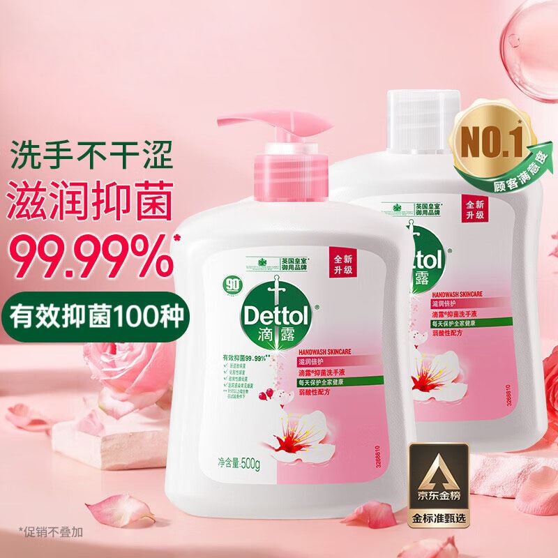 滴露健康抑菌洗手液滋润500g+500g瓶*2