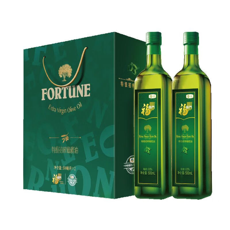 中粮福临门特级初榨橄榄油礼盒500ml*2瓶