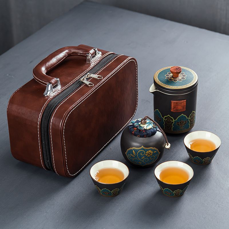 旅行茶具套装一壶三杯+茶叶罐
