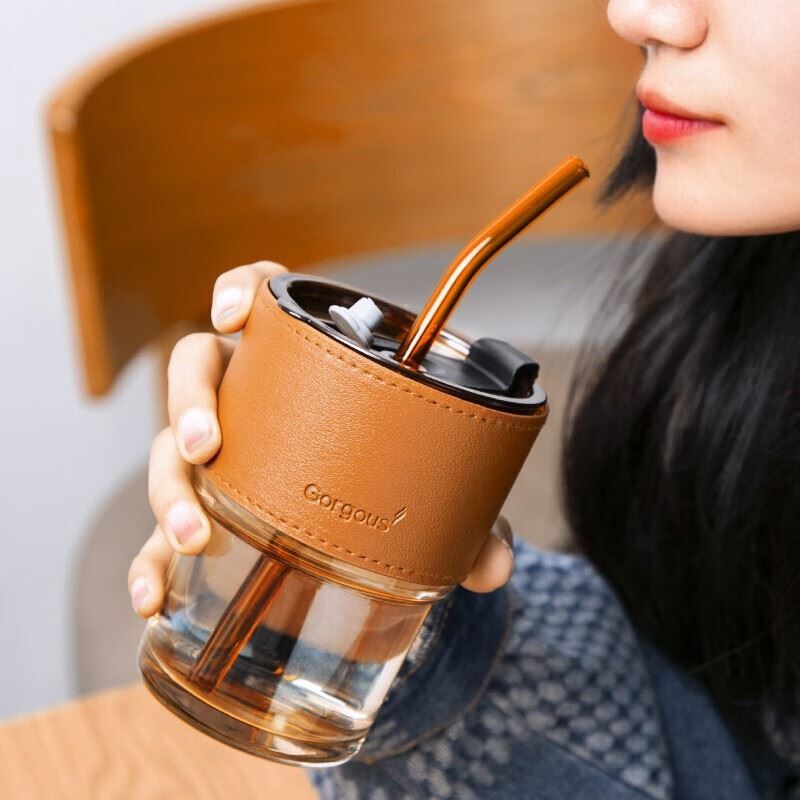 网红竹节玻璃杯吸管杯