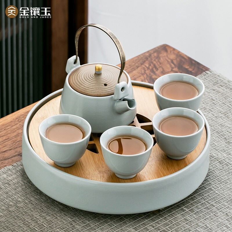 金镶玉汝窑开片千代提梁套装