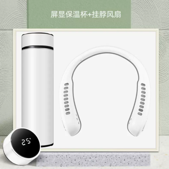 商务套装温控杯挂脖风扇两件套