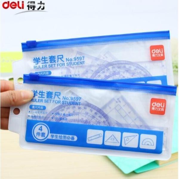 得力尺子套装9597学生套尺多功能4件套