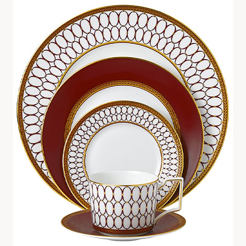 WEDGWOOD威基伍德金粉年華鎏金紅餐具5件組