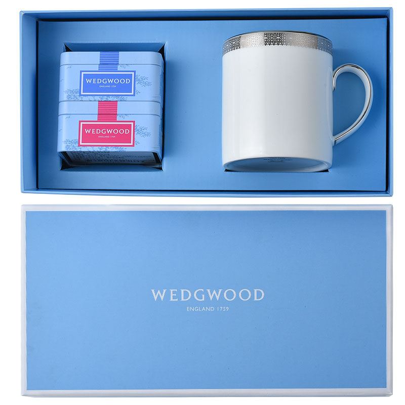 WEDGWOOD威基伍德白金蕾丝马克杯+随身包茶罐礼盒