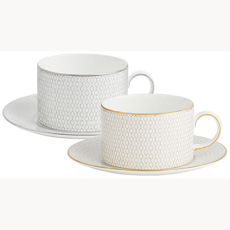 WEDGWOOD威基伍德白金&金色幾何兩杯兩碟