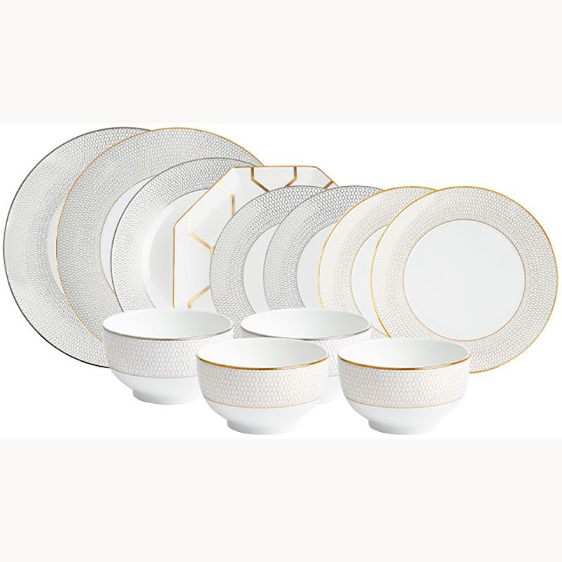WEDGWOOD威基伍德金色幾何&白金幾何4人食餐具12件套