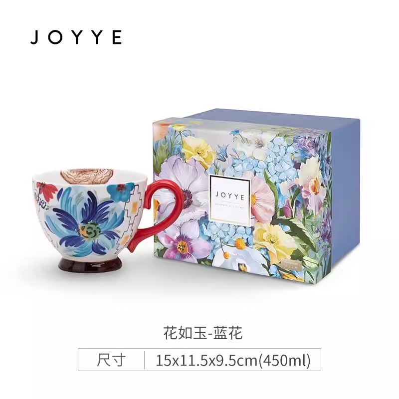 JOYYE釉下手繪陶瓷女馬克杯子大容量燕麥杯