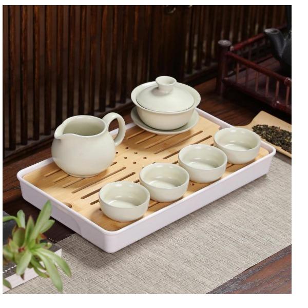 官窯粉青蓋碗7入茶盤套裝