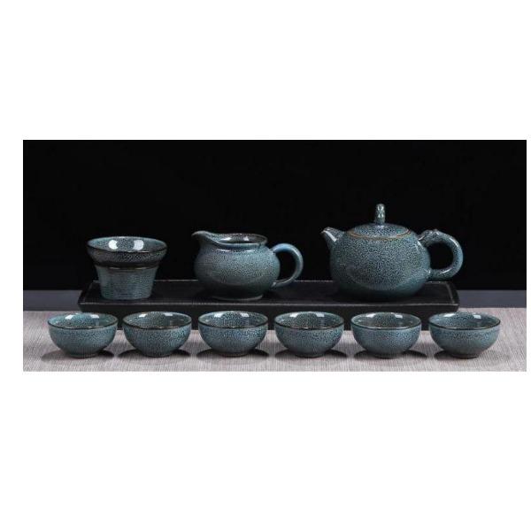 藍(lán)天目釉龍頭壺10入茶具