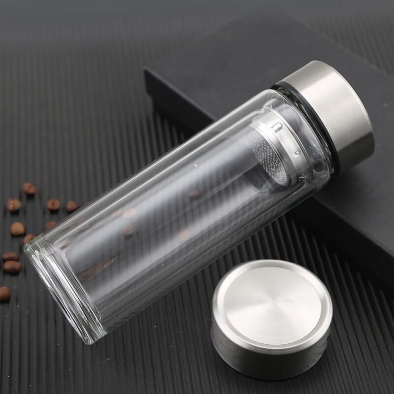 斯奈克加厚双层玻璃茶水分离泡茶杯直杯400ml