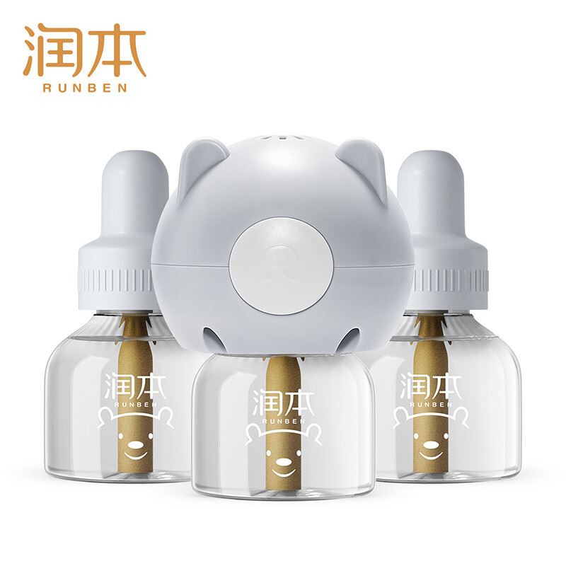 润本蚊香液驱蚊45ml×3瓶+1加热器防蚊液小熊款