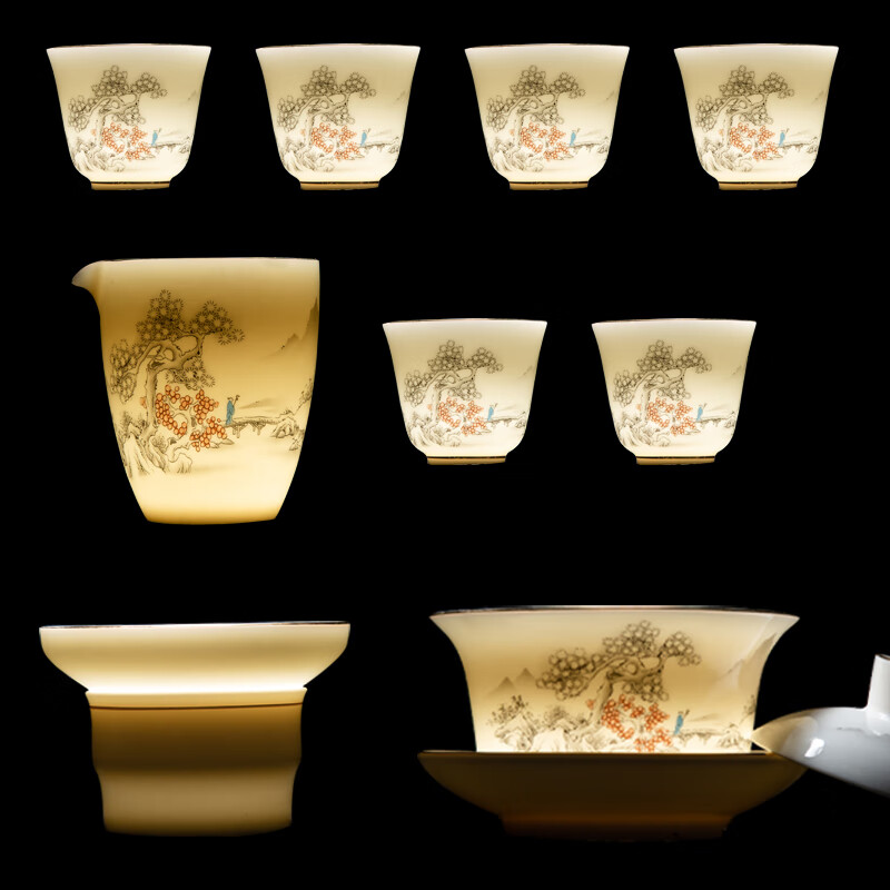 金镶玉茶具套装描金山间流水茶具套装