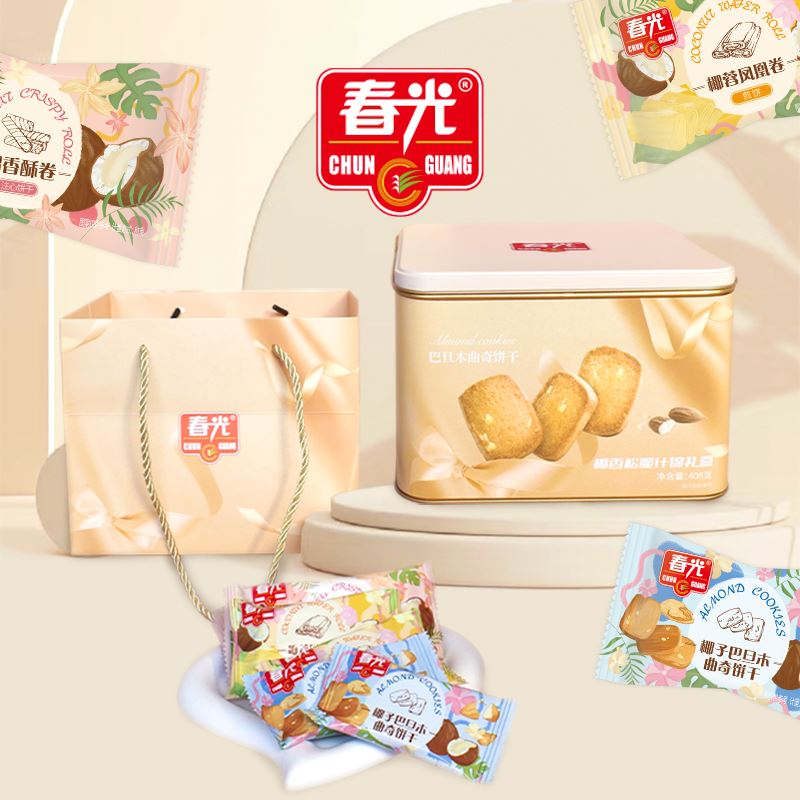 海南春光松脆什锦礼盒408g凤凰卷椰香蛋卷巴旦木曲奇饼干