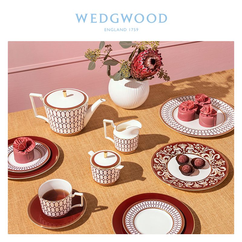 威基伍德维京物WEDGWOOD粉年华鎏金红餐具5件组