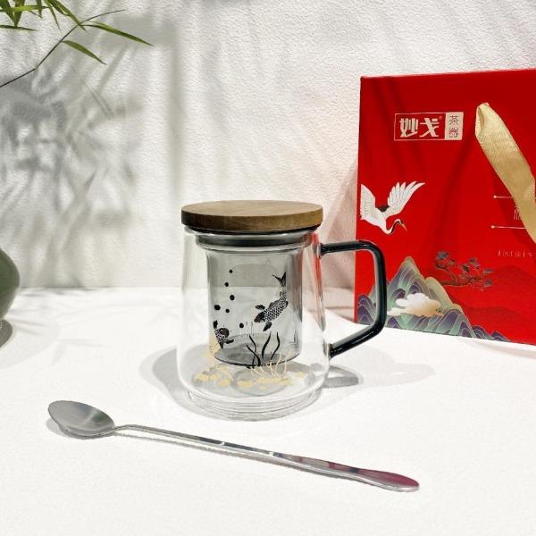 高硼硅玻璃泡茶杯T202（鱼戏金标）