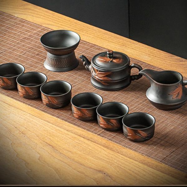 紫陶功夫茶具套装轻奢高档办公室泡茶盖碗茶杯