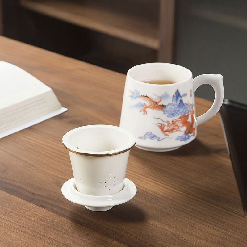 描金陶瓷杯马克杯茶杯茶水分离带过滤水杯办公室杯子