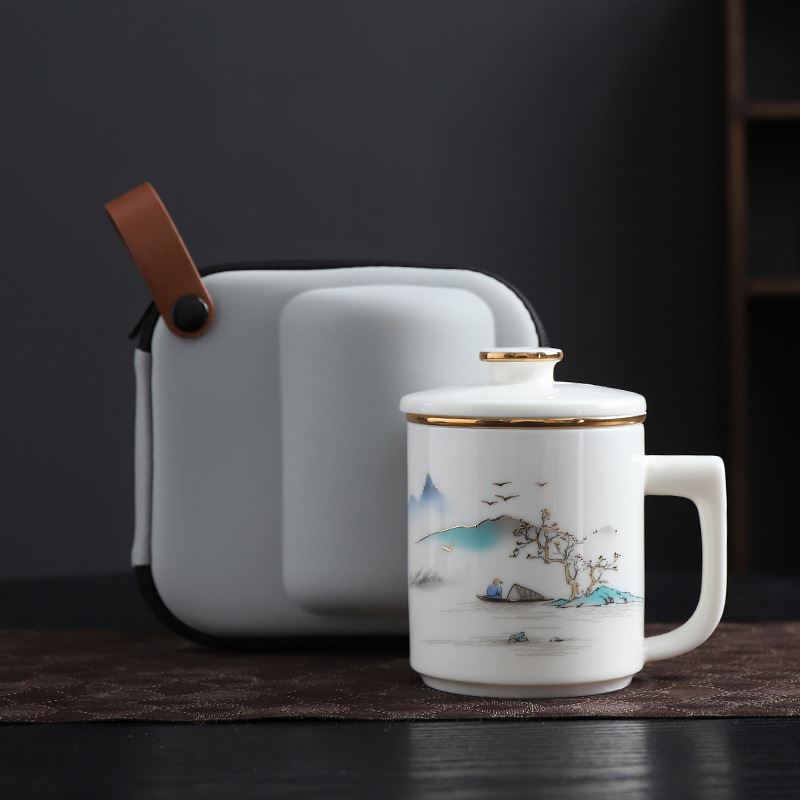 羊脂玉泡茶杯子茶水分离陶瓷马克杯个人专用过滤茶杯