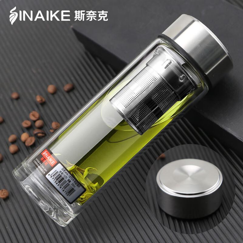 斯奈克1675双层玻璃杯带盖耐高温泡茶杯子